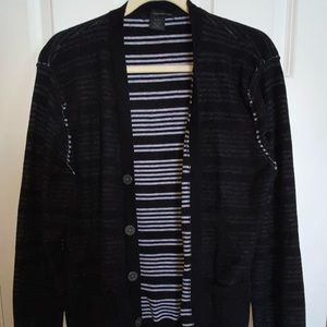 Calvin Klein Jeans Men's V-Neck Cardigan Sweater Black & Gray Striped